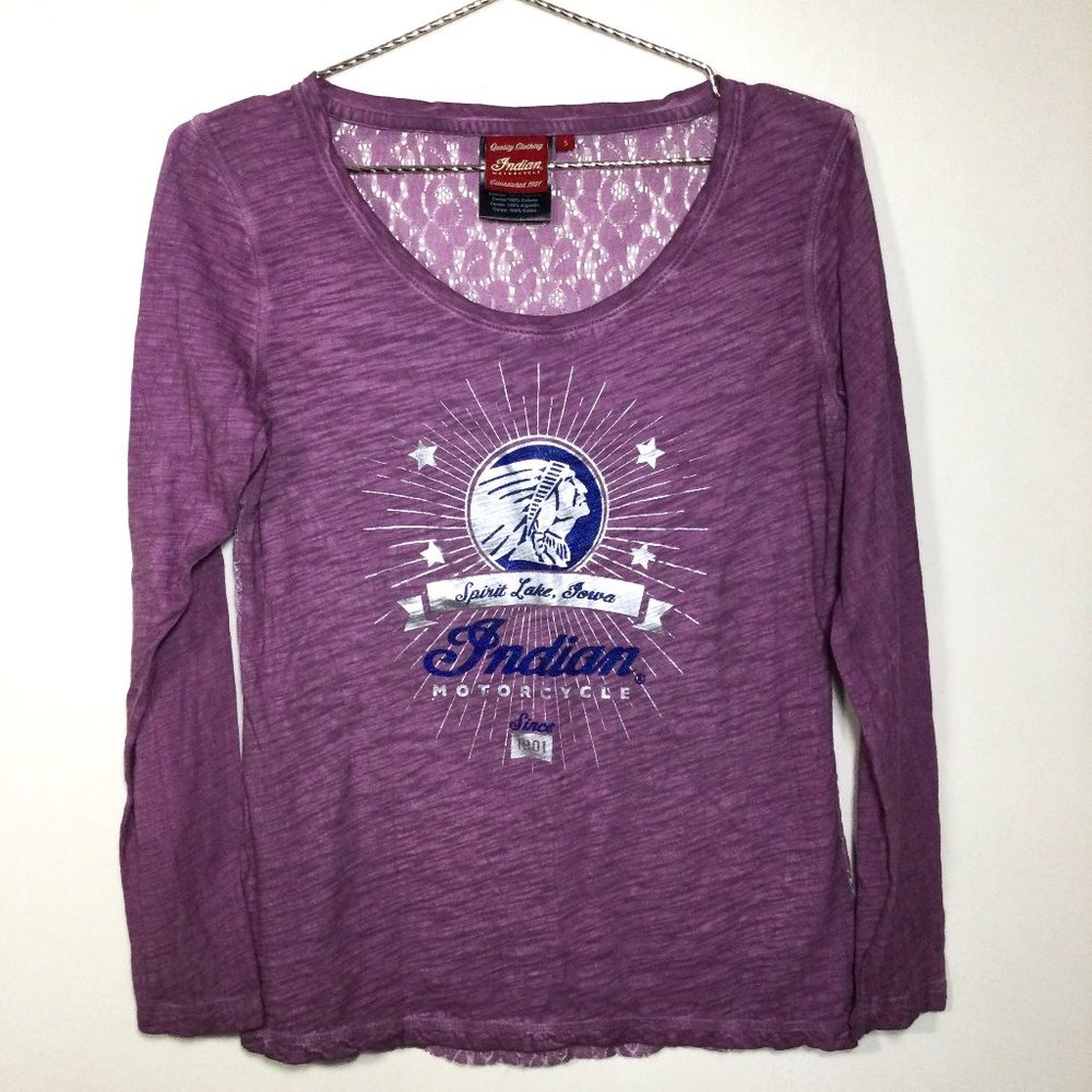 Indian Motorcycle Long Sleeve Lace Back Tee Sz S